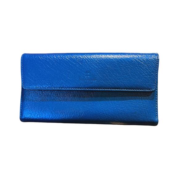 VINTAGE KATE SPADE Refurbished Leather Wallet Multi Comparment Snap Closure Blue - Picture 1 of 7